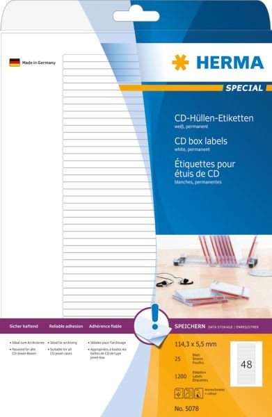 Herma Etik. für CD-Box A4 wei 114,3x5,5 mm Papier 1200 St. - 5078