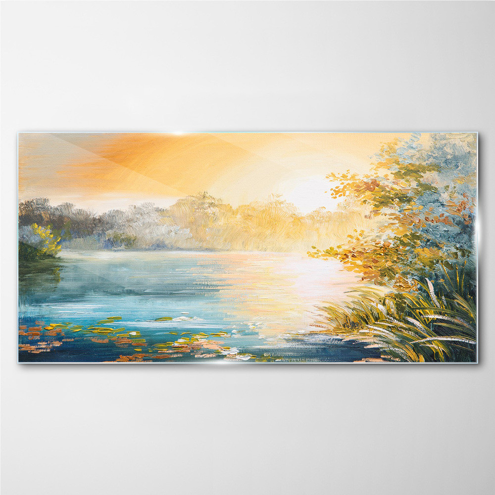 PL Coloray Obraz na Szkle Abstrakcja Jezioro Przyroda 100x50cm