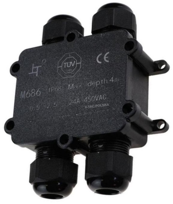 Geberit v-tac Puszka Mufa Hermetyczna Czarna 4x 4Pin 0.5-4mm2 Średnica kabla 8-12mm IP68 V-TAC VT-871