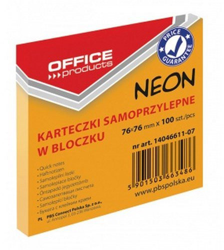 Office products Karteczki samop. 76x76 neon pomar