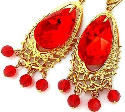 Swarovski Piękne Kolczyki Red Gold Chandelier