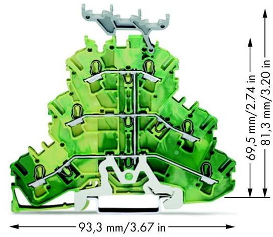 WAGO Terminal przewodzący ochronny potrójny WAGO 5.20 mm Sprężynowe Alokacja Terre zielono-żółty 2002-3237 50 szt 2002-3237