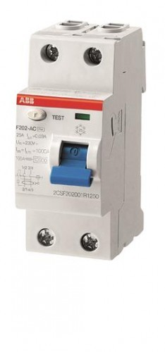 ABB Wyłącznik różnicowo-prądowy serii STANDARD F202 F-25/0,03; 2-polowy; typ F; I=25A; In= 30mA 2CSF202101R1250 F202 F-25/0,03