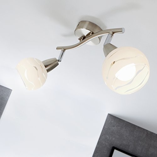 Briloner lampa sufitowa, 2-ramienna, teilsatiniertes białe szkło, E14, lampy sufitowe, oświetlenie LED świecą 2046 022, reflektor, 285 X 97 X 130 MM, metal, 40 Watts, matowy nikiel, 28.5 x 9.7 x 13 c 2046-022