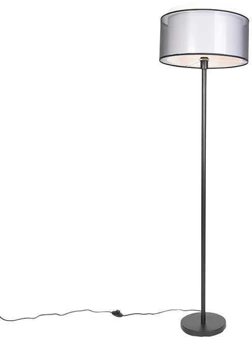 QAZQA Lampa podłogowa czarna klosz biało-czarny 47cm - Simplo