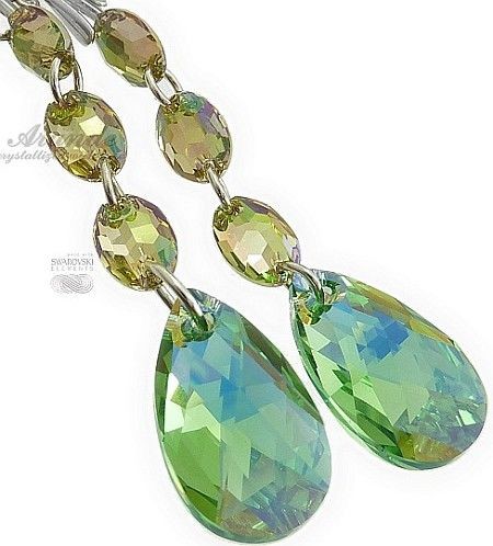 Swarovski Nowe Unikat Kolczyki Peridot Gloss