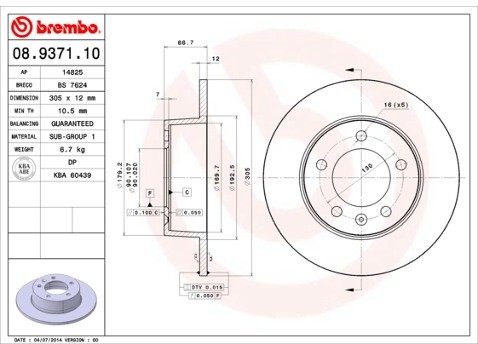 BREMBO Tarcza hamulcowa 08.9371.10