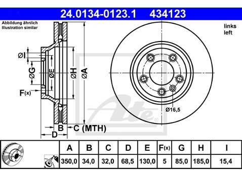 ATE TARCZA HAM 24.0134-0123.1 LEWA PORSCHE CAYENNE 4.5T 02-, 4.5TS 04-/ VW TOUAREG 4.2 V8 02-06  24.0134-0123.1