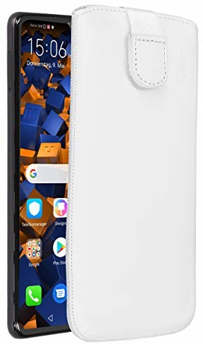 mumbi etui z prawdziwej skóry kompatybilne z Huawei P30 etui skórzane etui portfel, białe