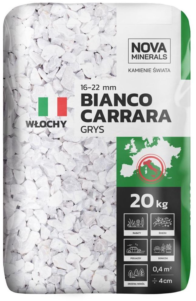 NOVA MINERALS Grys BIANCO CARRARA 20 kg 16 - 20 mm biały