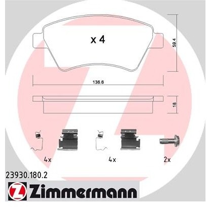 ZIMMERMANN Zestaw klocków hamulcowych, hamulce tarczowe 23930.180.2