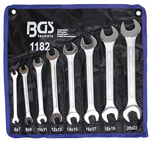 BGS 1182 | zestaw kluczy płaskich podwójnego | 8-częściowy | SW 6 x 7 - 20 x 22 mm | stal CV | w zestawie zwijana torba Tetron