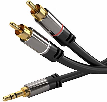 PremiumCord Wtyczka stereo na kabel cinch, wtyczka jack 3,5 mm na 2 x wtyk CINCH, do aparatu cyfrowego TV, telefonu komórkowego MP3 HiFi, ekranowana, złącze metalowe, M/M, długość 5 m kjqcin5