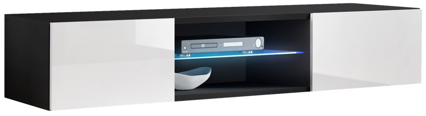 SZAFKA RTV WISZĄCA FLY 33 CZARNO - BIAŁY POŁYSK + LED 25 ZW FY 33