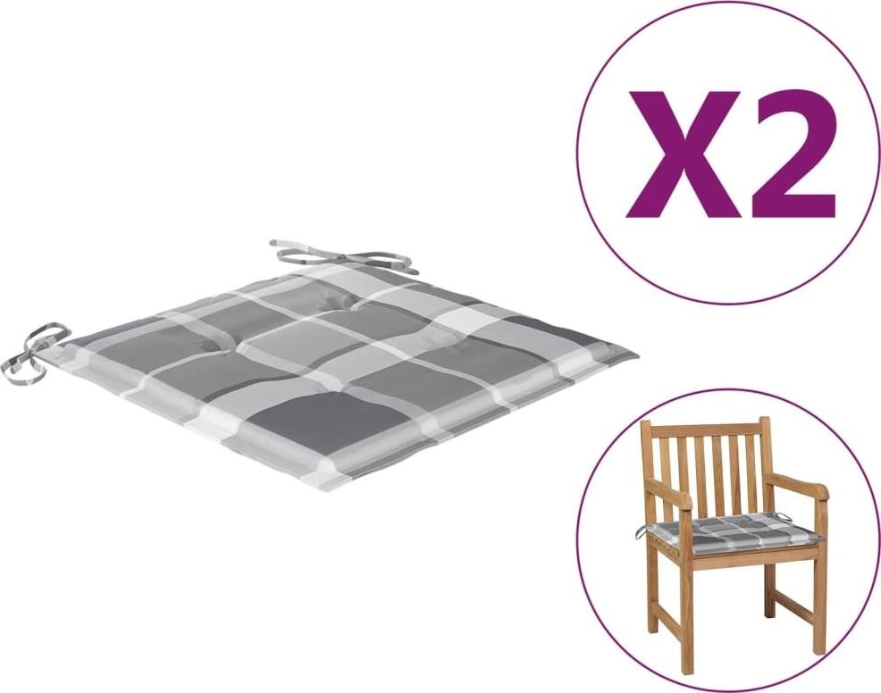 vidaXL Poduszki na krzesła ogrodowe 2 szt. szara krata 50x50x4 cm 314071