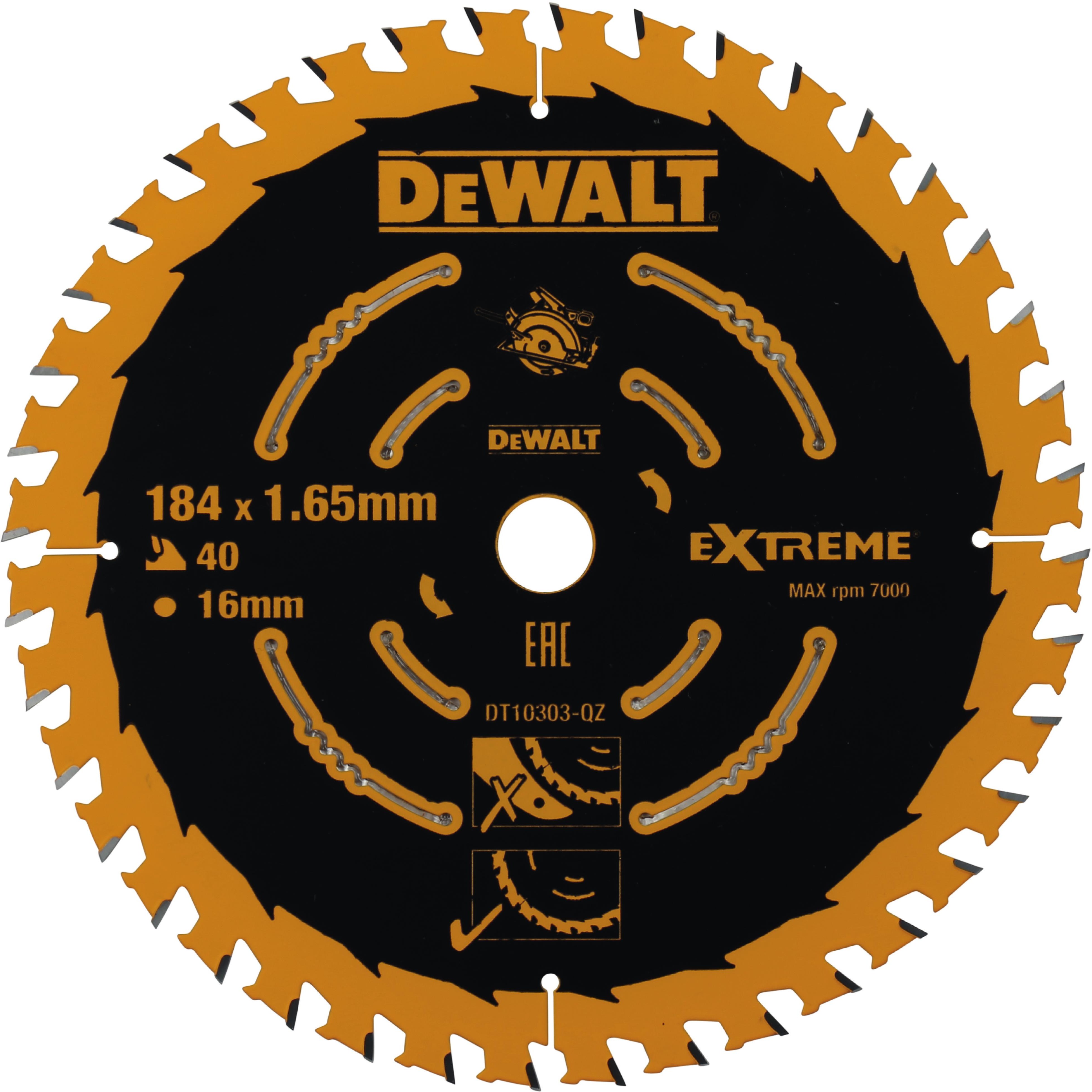 DeWalt piła tarczowa EXTREME do cięcia drewna 184x16x1,65mm, 40 zębów [DT10303] DT10303-QZ