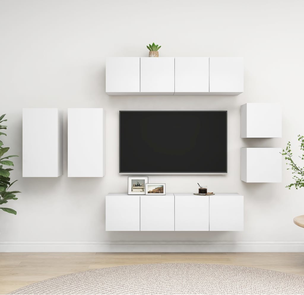 vidaXL Lumarko 8-cz. zestaw szafek TV, biały, płyta wiórowa 3078704