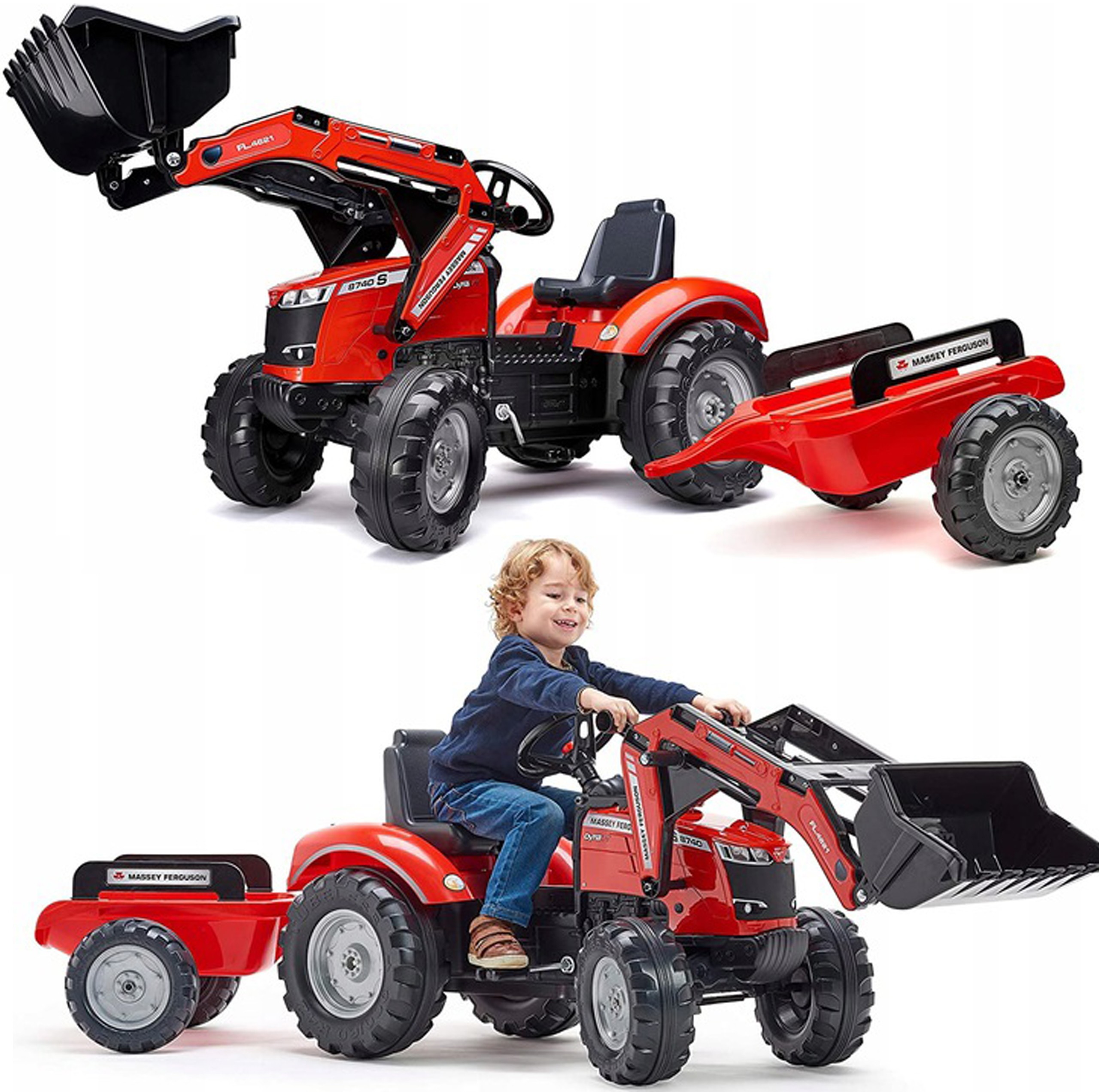 Falk Duży Traktor Massey Ferguson Łyżka Przyczepa