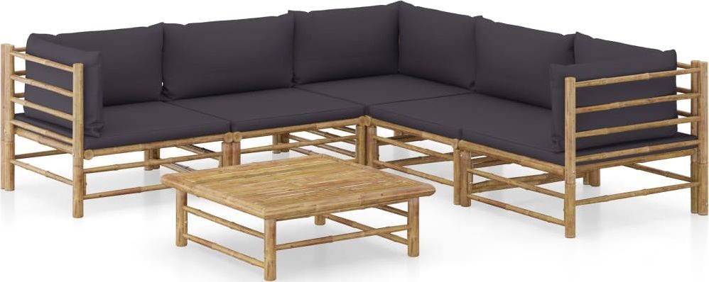 vidaXL 6-cz zestaw mebli do ogrodu ciemnoszare poduszki bambus 3058214