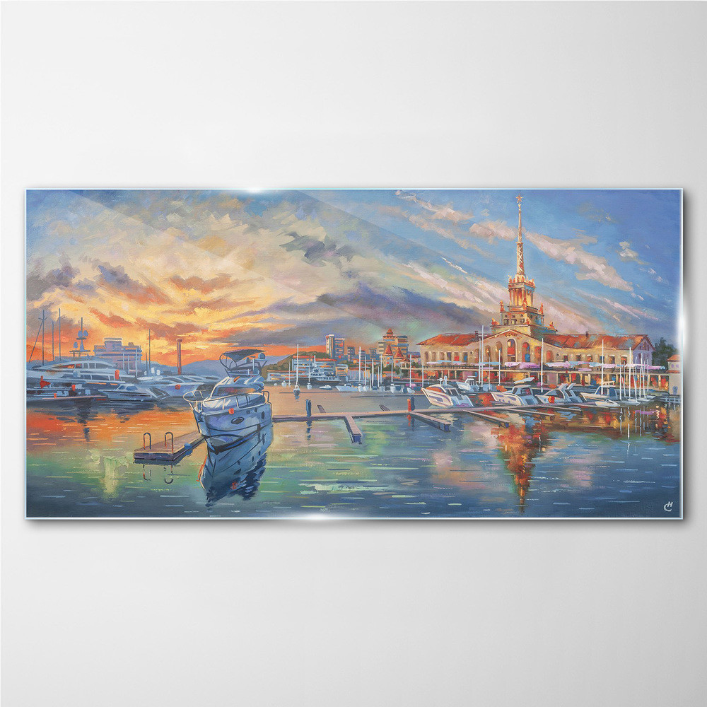 PL Coloray Obraz na Szkle statki zachód słońca 120x60cm