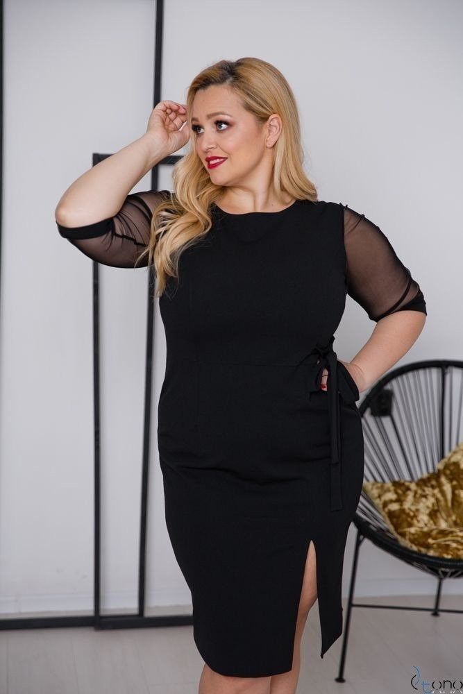 Tono Czarna Sukienka CRAVATTA Plus Size - Tono