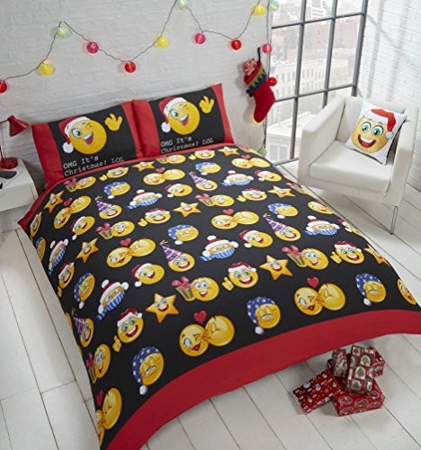 Christmas Faces - icons, dwustronna poszewka na kołdrę-zestaw, z motywem Bożego Narodzenia-Emoji -, wielokolorowa, 200 x 135 x 0.5 cm 12397677