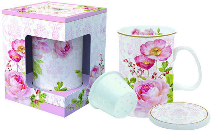 Nuova Cer R2S Kubek z zaparzaczem i pokrywką R2S Floral Damask 316 FLDA
