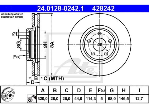 ATE TARCZA HAM 24.0128-0242.1 NISSAN QASHQAI 1.6DCI 13-/ RENAULT KOLEOS 2.0DCI 4X4 08-  24.0128-0242.1