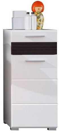 Trendteam mz80212 Bad komoda biała wysoki połysk, wstawki imitujące melinga Dark Oak rowkowanej strukturze, szer. x wys. x głęb. 37 x 79 x 31 cm 1280-802-12
