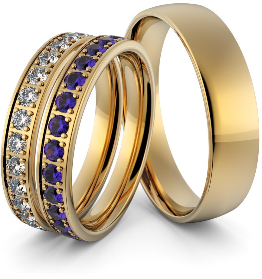 Eminence Obrączki ślubne z brylantami i szafirami - zestaw obrączek - Au-957 Au-957