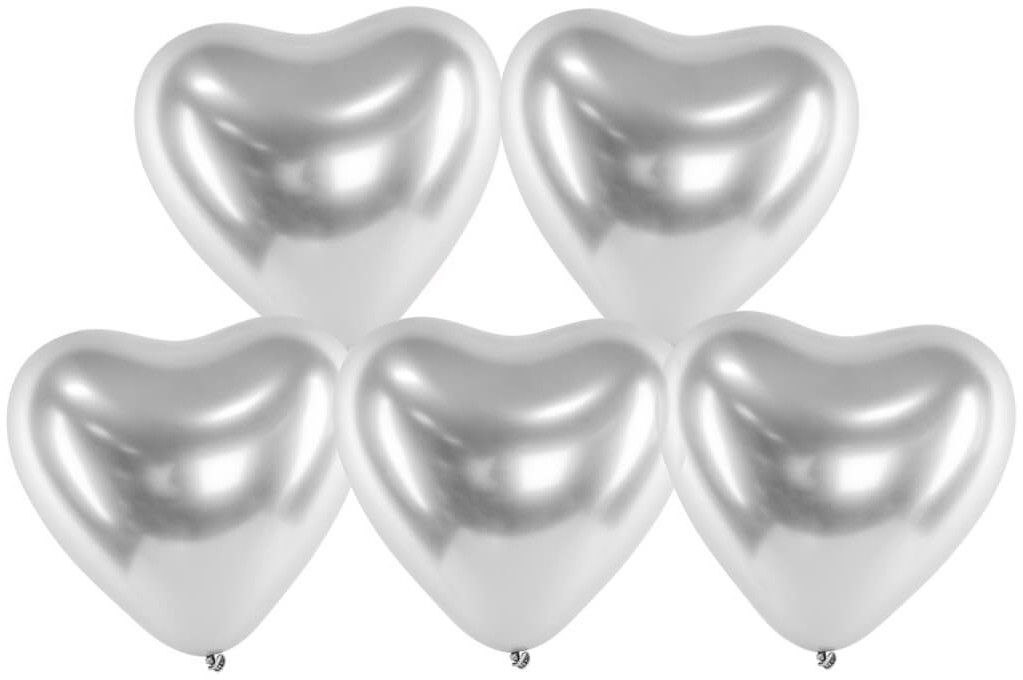Party Deco Balony lateksowe Serca Glossy srebrne - 30 cm - 50 szt. CHB2-018-50