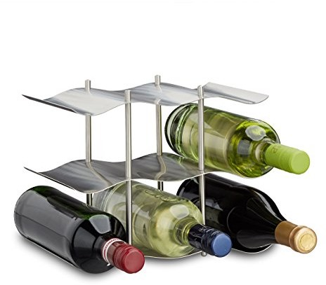 Relaxdays Regał na wino  ze stali nierdzewnej na 9 butelek, nowoczesne wzornictwo metalowe, regał stojący, HBT na butelkę 22 x 27 x 16,5 cm, srebrny 10020844