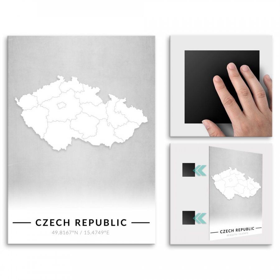 Pix4home Plakat metalowy Mapa B&W Czechy M POS-M-03924