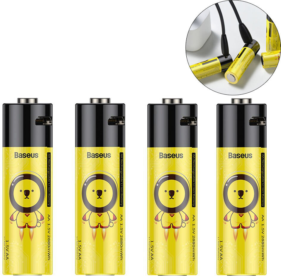 Opinie o Baseus Baseus 4x akumulatory 1920mAh baterie paluszki AA z wbudowanym portem micro USB do ładowania czarno-żółty (PCWH000311) PCWH000311