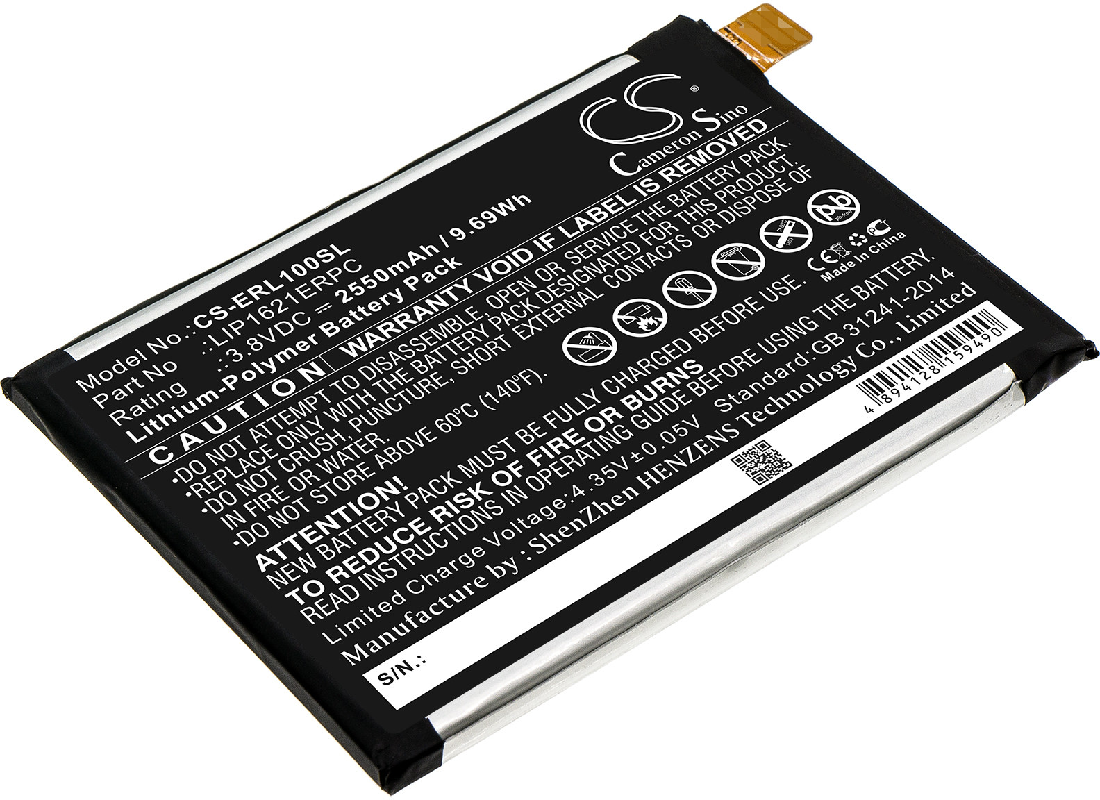 Cameron Sino Sony Xperia L1 LTE LIP1621ERPC 2550mAh 9.69Wh Li-Polymer 3.8V CS-ERL100SL