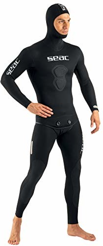 Seac SEAC Męski kombinezon neoprenowy Black Shark dla wędkarzy nurkujących i Apnoe, 7 mm, dwuczęściowy, z wyściółką rozłupującą, czarny, S 0010362230040A