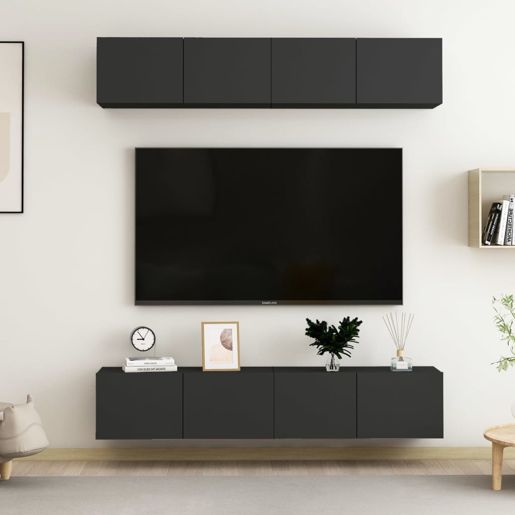 vidaXL Szafki telewizyjne, 4 szt., czarne, 80x30x30 cm, płyta wiórowa