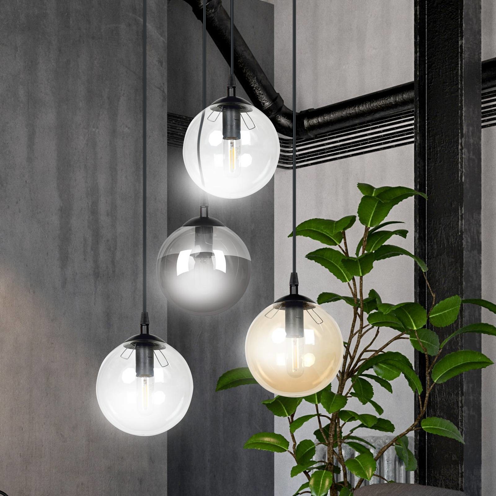 EULUNA Lampa wisząca Glassy 4-pkt okrągła grafit/bursztyn