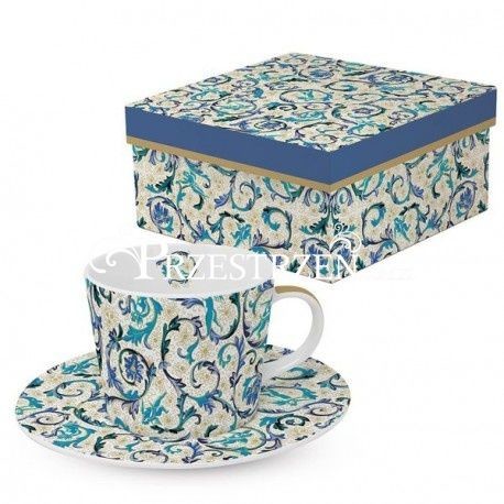 FILIŻANKI PORCELANOWA ZE SPODKIEM - Fiorentina Azzurra - BONE CHINA - pozłacana 603797