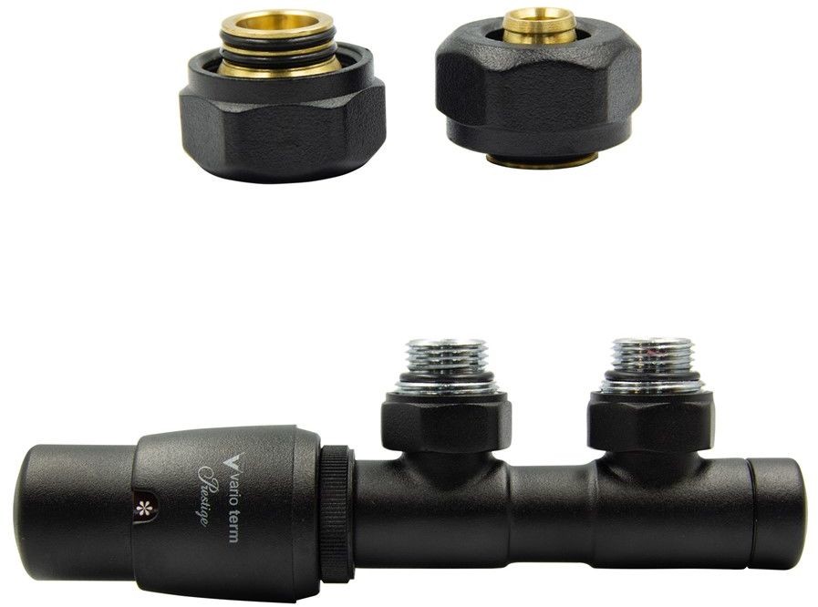 Varioterm Zawór termostatyczny TWINS ze złączką PEX/CU - czarny strukturalny alu-pex - PEX 16 mm lewa TSGS0214CFK/L(Pex)