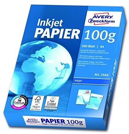 Avery Zweckform 2566 papier do drukarki atramentowej (A4, 100 G/m, satynowany), 500 kartek w kolorze czystej bieli 2566A