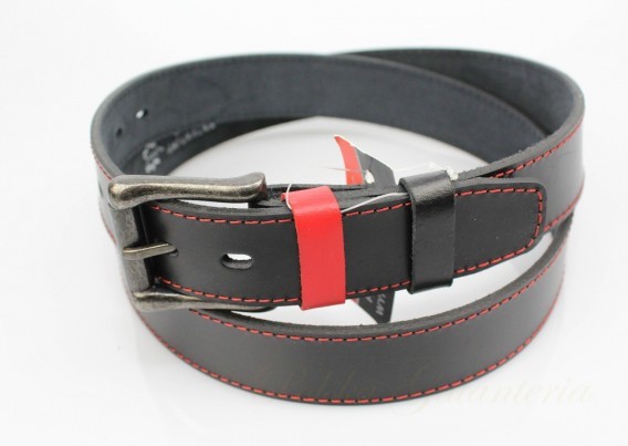 Complex Pasek Skórzany Gładki (PL) Czarny Z Czerwoną Nitką 35 mm