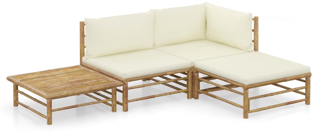 vidaXL 4-cz. zestaw mebli do ogrodu, śmietankowe poduszki, bambus