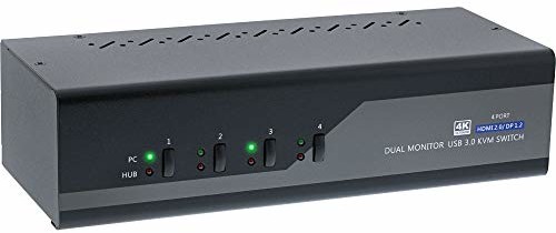 InLine InLine 62644I KVM Desktop Switch, 4-krotny podwójny monitor, Displayport + HDMI, 4K, USB 3.0, Audio