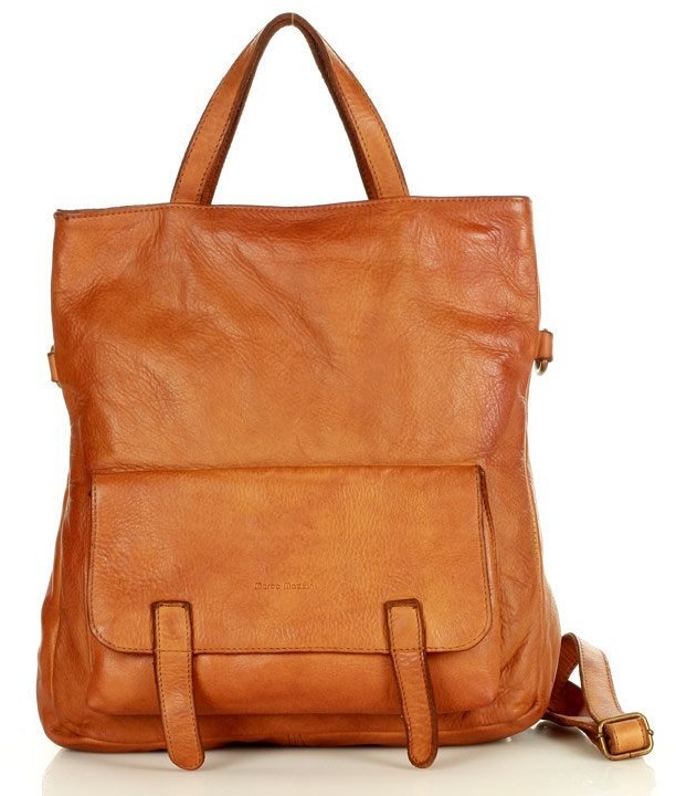 Marco Mazzini handmade Skórzana torebka plecak z kieszenią z przodu - MARCO MAZZINI brąz camel