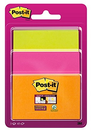 Post-it Post-It Notes na 34323pog w konkurencyjnej Super Sticky Notes, 45 arkuszy, 3 blok, 48 X 76 MM, 76 X 76 MM, 76 X 101 MM 3432SS3-POG