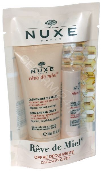 Nuxe Reve de Miel promocyjny zestaw krem do rąk i paznokci 30 ml + pomadka do ust ultraodżywcza naprawcza z miodem 4 g | DARMOWA DOSTAWA OD 149 PLN!