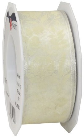 Pattberg Prezent 40 MM 20 m Dzika róża  schaumbedrucktes taśma organza z drutu, kremowy 3514020-104