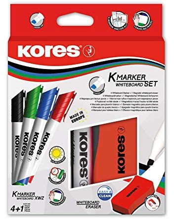 Kores Whiteboard Marker Set, 4 z klinowatym czubkiem, 1 MM, czarny/niebieski/czerwony/zielony 20865