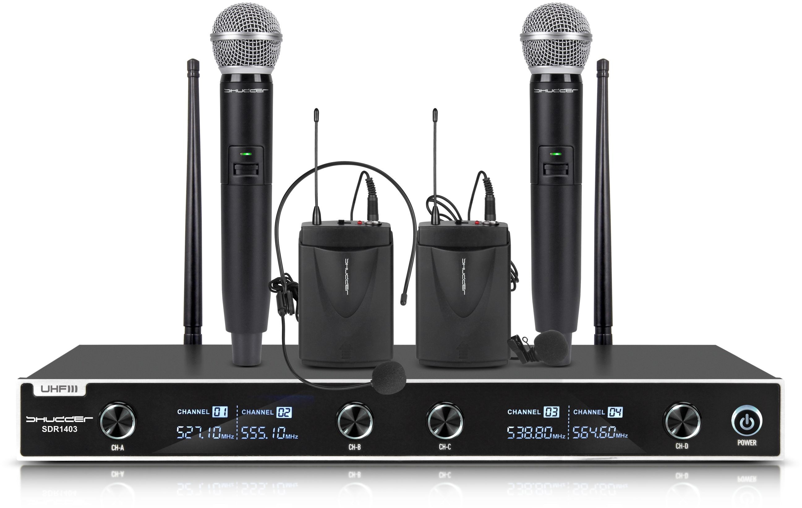 Shudder.eu Mikrofony bezprzewodowe Shudder UHF 2głowa+2ręka 5907753101099